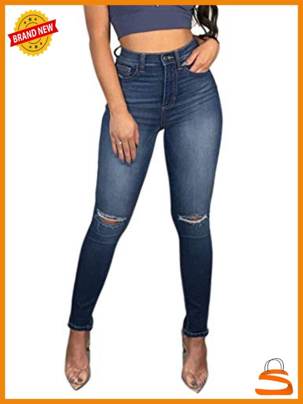 High Waist Ripped Skinny Stretch Jeans Distressed Butt Lifting Denim Pants